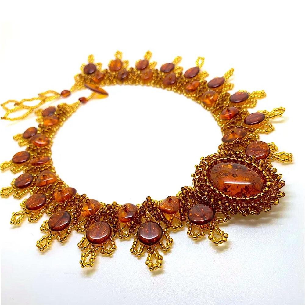 Unique Vintage Amber Floral Necklace
